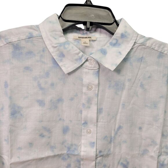 GoodThreads Women Washed Cotton Short-Sleeve Shirt Watercolor Print Size Large - Picture 3 of 15